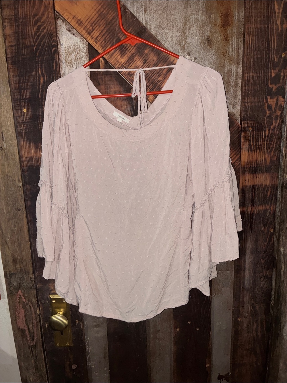 Maurices Dusty Pink Swiss Dot Tie-Back Bell Sleeve Blouse